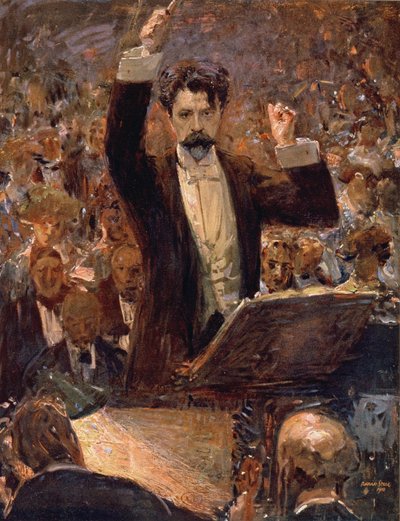 Arthur Nikisch (1855-1922) dirigeert een concert in het Gewandhaus in Leipzig, 1910 door Robert Sterl